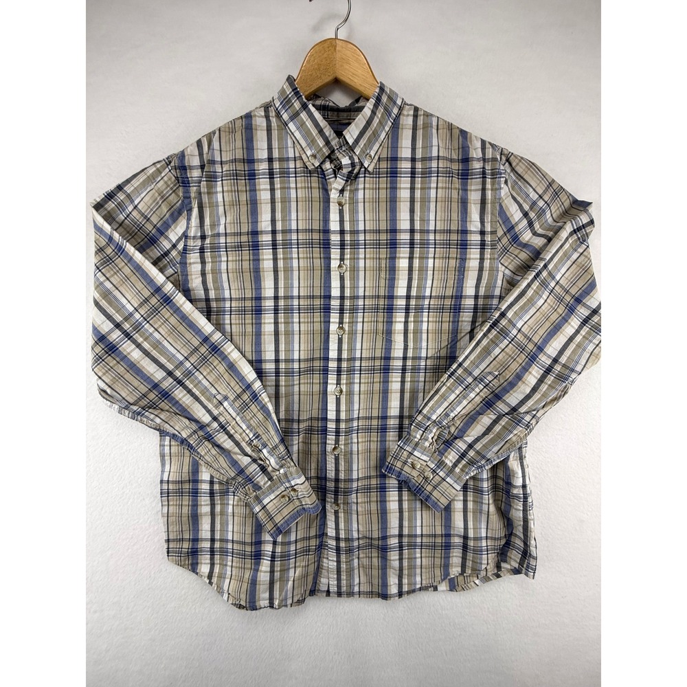 Banana Republic Shirt Mens Large Untucked Fit Plaid Long Sleeve Button Down Blue